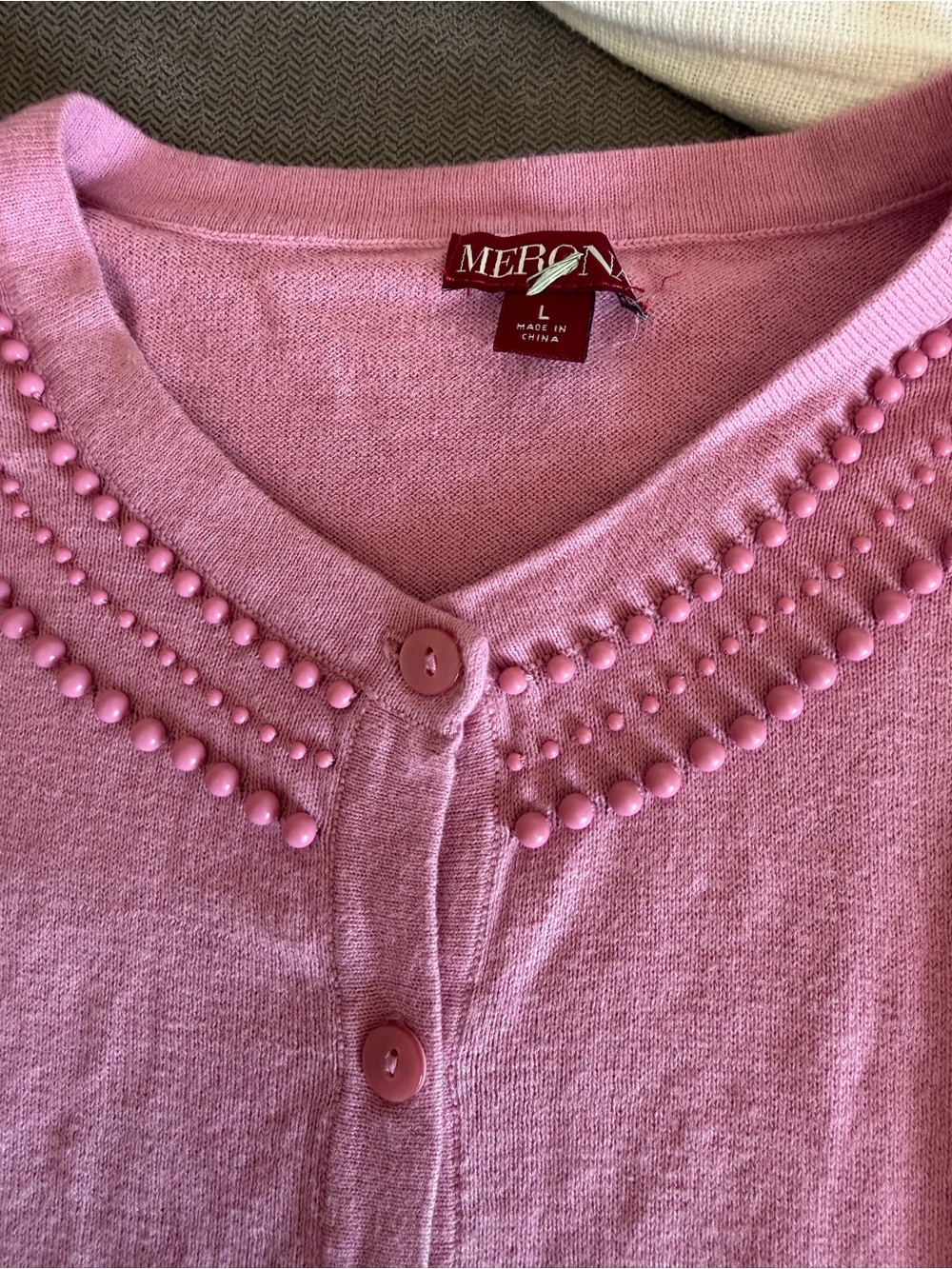 Merona Pink Beaded V-Neck Button Cardigan